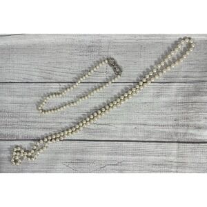 Faux Pearl Necklace Double Strand Graduated Beads 16" 19" Two Tier